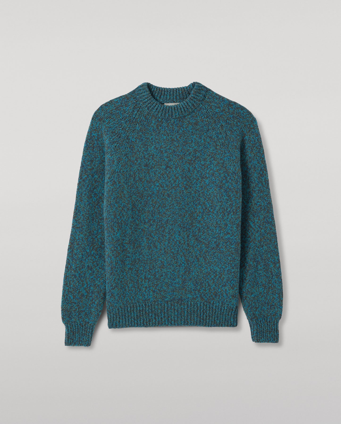 JOHNSTONS OF ELGIN FYFE CREW SWEATER CASHMERE 3 COLOUR MARL CREW SWEATER - 6 PLY BLUE MARL 100% CASHMERE KAC05753007012