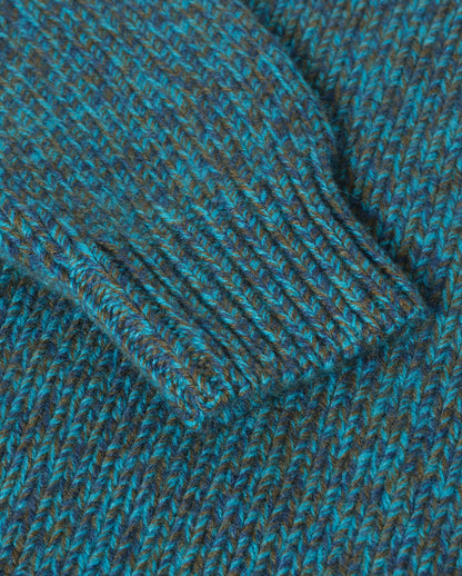 JOHNSTONS OF ELGIN FYFE CREW SWEATER CASHMERE 3 COLOUR MARL CREW SWEATER - 6 PLY BLUE MARL 100% CASHMERE KAC05753007012