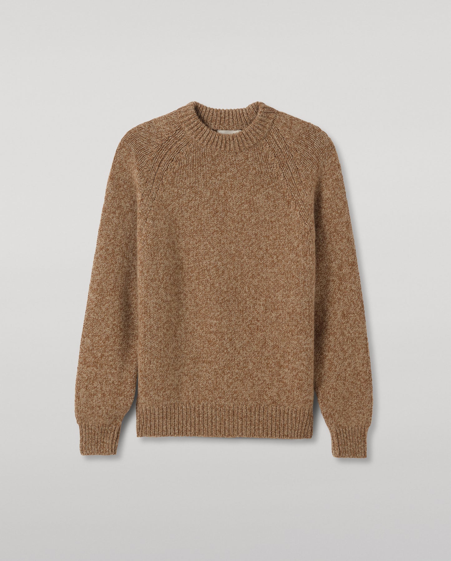 JOHNSTONS OF ELGIN FYFE CREW SWEATER CASHMERE 3 COLOUR MARL CREW SWEATER - 6 PLY BROWN MARL 100% CASHMERE KAC05753007013