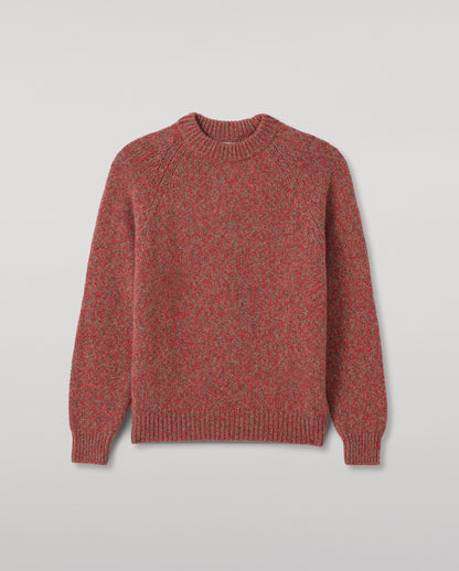 JOHNSTONS OF ELGIN FYFE CREW SWEATER CASHMERE 3 COLOUR MARL CREW SWEATER - 6 PLY RED MARL 100% CASHMERE KAC05753007014
