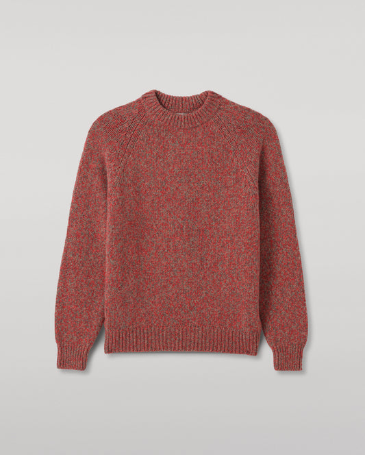 JOHNSTONS OF ELGIN FYFE CREW SWEATER CASHMERE 3 COLOUR MARL CREW SWEATER - 6 PLY RED MARL 100% CASHMERE KAC05753007014