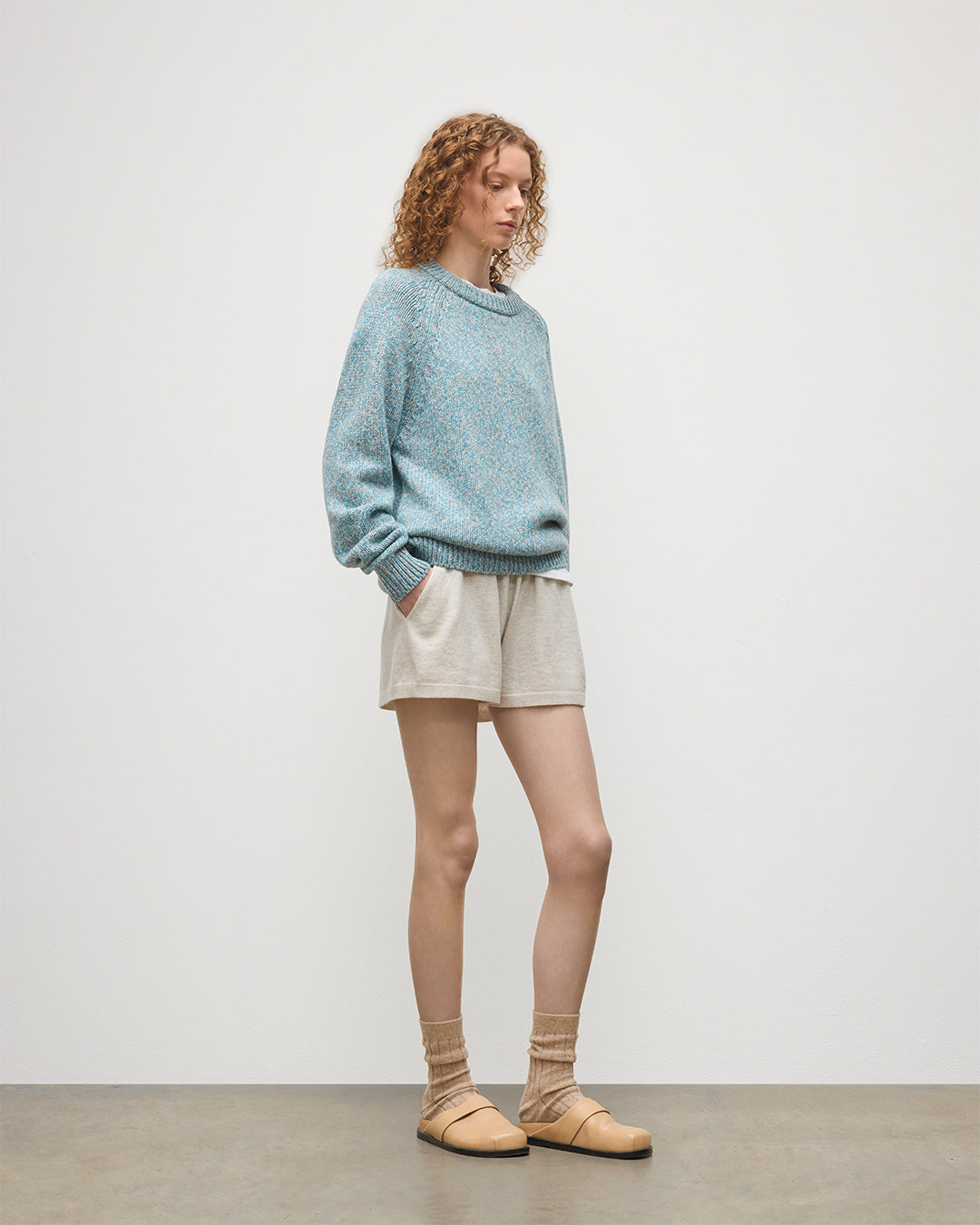 JOHNSTONS OF ELGIN  FYFE CREW SWEATER BLUE 100% CASHMERE UAC05753006779