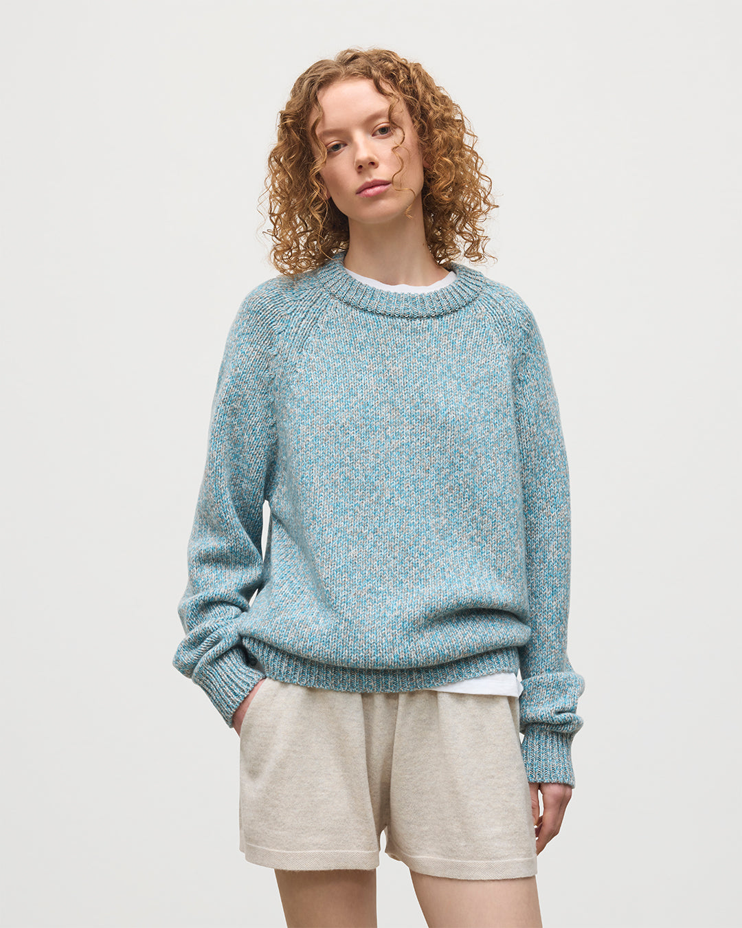 JOHNSTONS OF ELGIN  FYFE CREW SWEATER BLUE 100% CASHMERE UAC05753006779