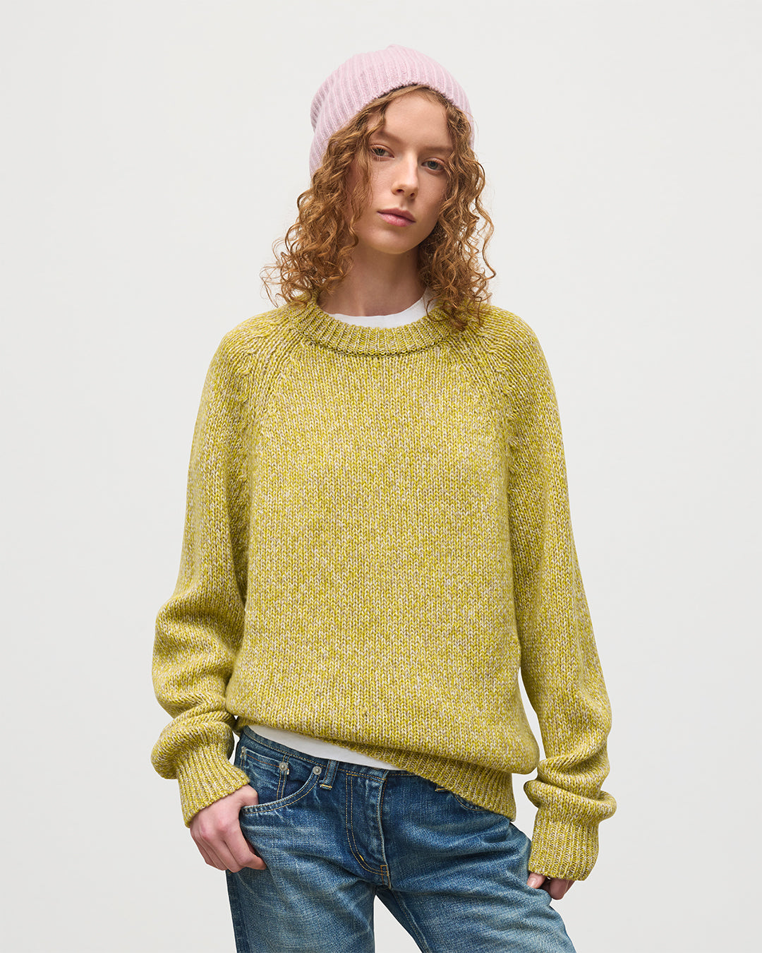 JOHNSTONS OF ELGIN MENS FYFE CREW SWEATER YELLOW 100% CASHMERE KAC05753006780