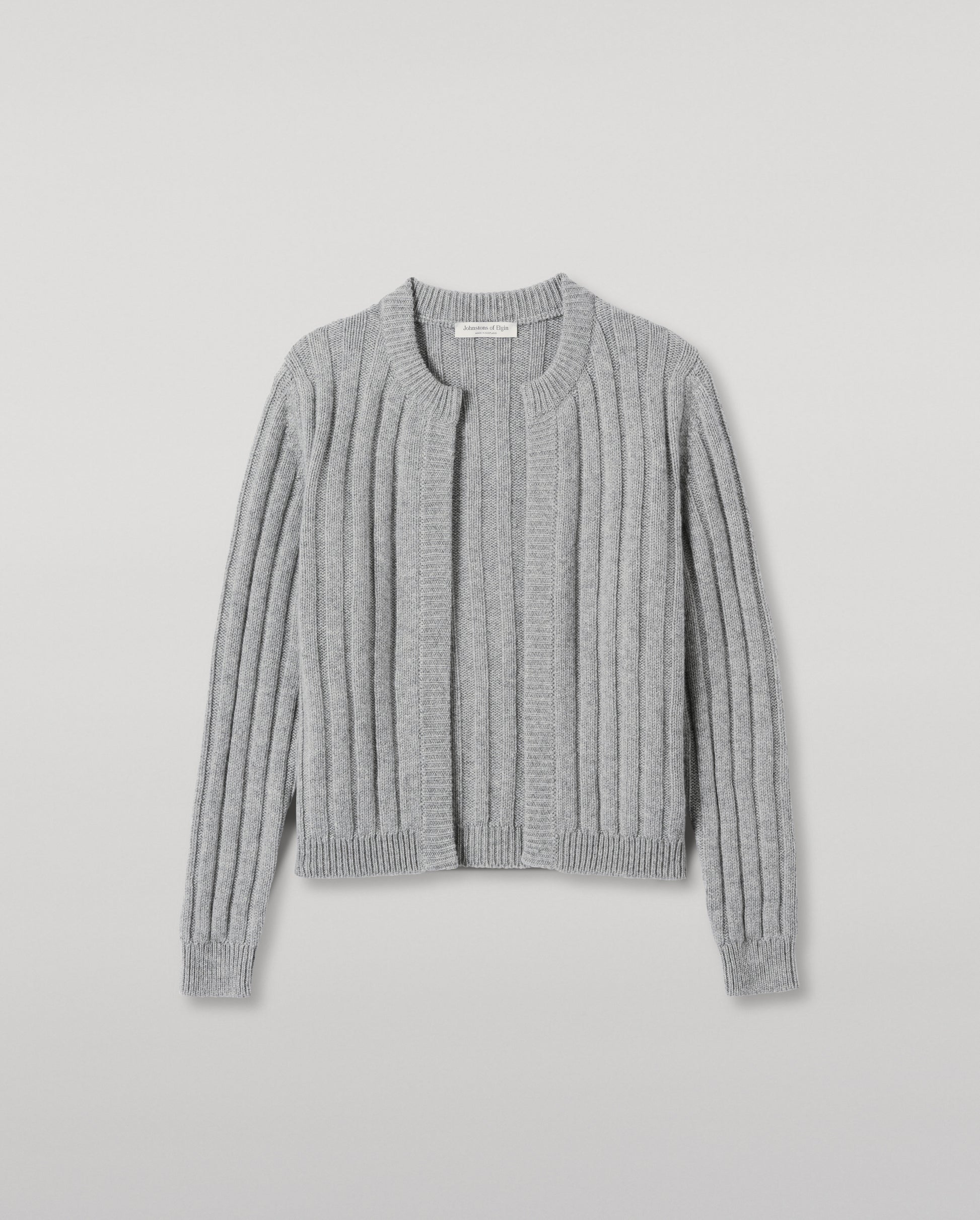 JOHNSTONS OF ELGIN WOMENS LECHT CREW CARDIGAN GREY 100% CASHMERE KAC05790HA0400