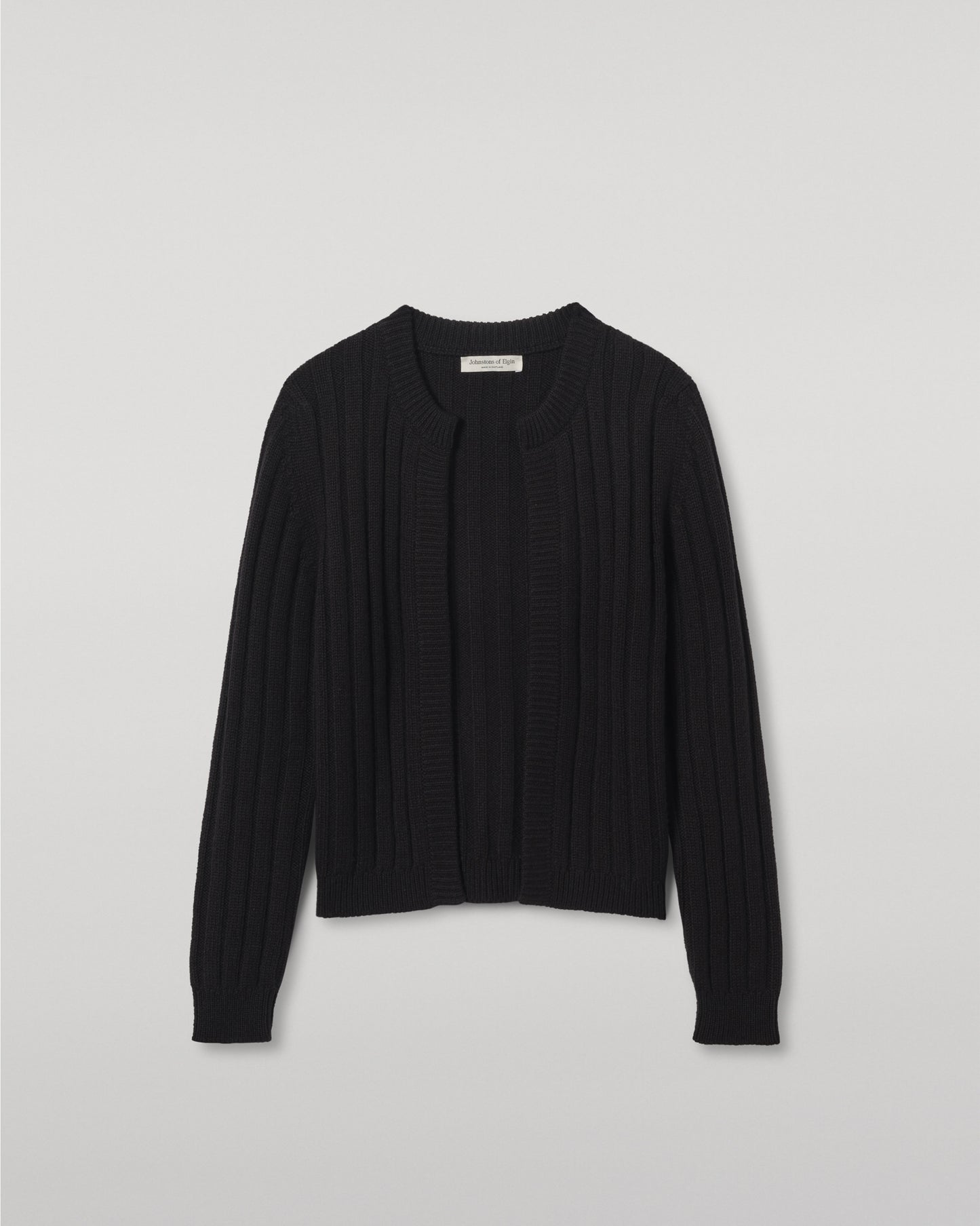 JOHNSTONS OF ELGIN WOMENS LECHT CREW CARDIGAN BLACK 100% CASHMERE  KAC05790SA7210