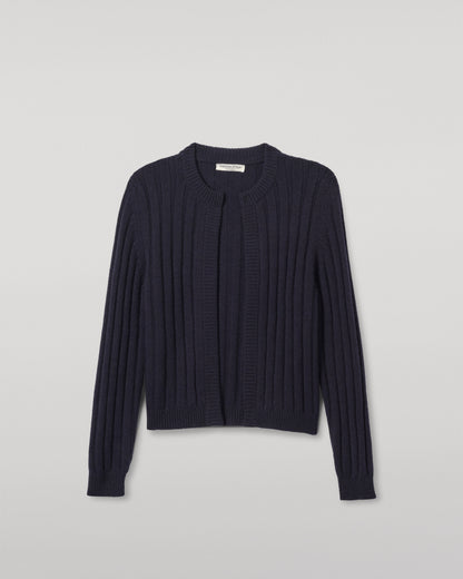 JOHNSTONS OF ELGIN WOMENS LECHT CREW CARDIGAN NAVY 100% CASHMERE KAC05790SD7666