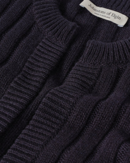 JOHNSTONS OF ELGIN WOMENS LECHT CREW CARDIGAN NAVY 100% CASHMERE KAC05790SD7666