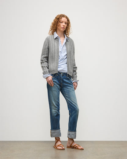 JOHNSTONS OF ELGIN WOMENS LECHT CREW CARDIGAN GREY 100% CASHMERE KAC05790HA0400