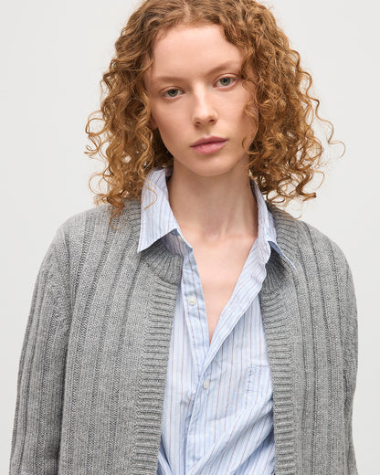 JOHNSTONS OF ELGIN WOMENS LECHT CREW CARDIGAN GREY 100% CASHMERE KAC05790HA0400