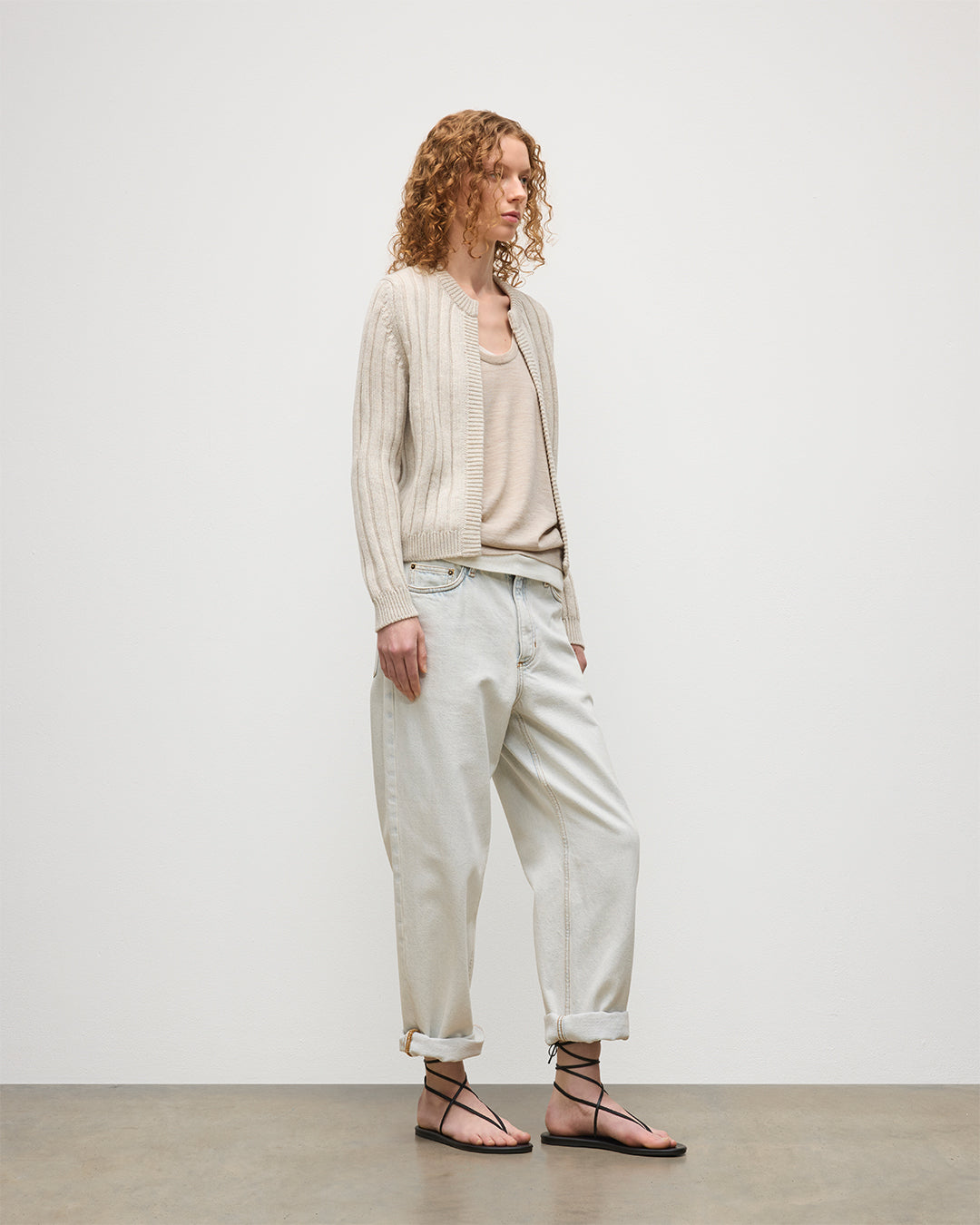 JOHNSTONS OF ELGIN WOMENS LECHT CREW CARDIGAN NATURAL 100% CASHMERE KAC05790HA0402