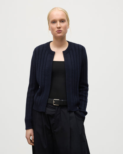 JOHNSTONS OF ELGIN WOMENS LECHT CREW CARDIGAN NAVY 100% CASHMERE KAC05790SD7666