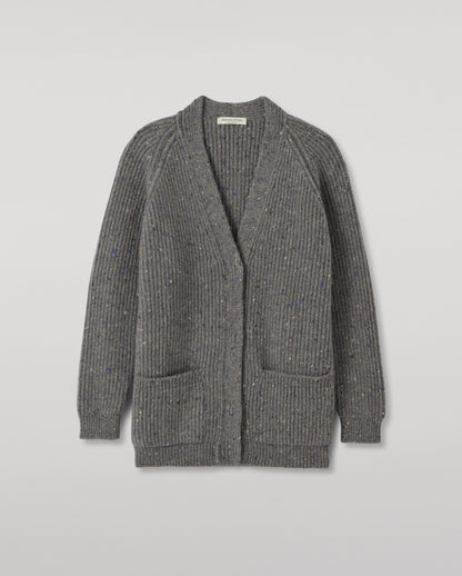 JOHNSTONS OF ELGIN NORAH CARDIGAN DONEGAL CASHMERE RIBBED CARDIGAN WITH POCKETS GREY 100% CASHMERE KAC05992HA4270