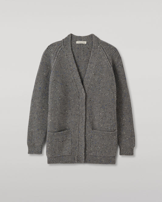 JOHNSTONS OF ELGIN NORAH CARDIGAN DONEGAL CASHMERE RIBBED CARDIGAN WITH POCKETS GREY 100% CASHMERE KAC05992HA4270