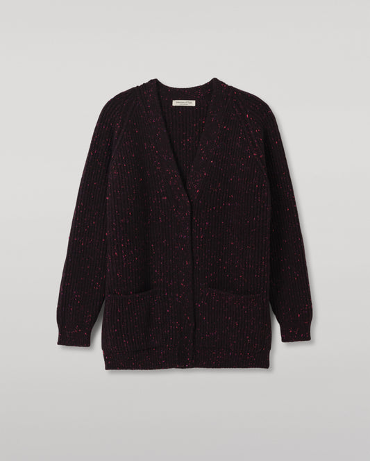 JOHNSTONS OF ELGIN NORAH CARDIGAN DONEGAL CASHMERE RIBBED CARDIGAN WITH POCKETS DARK PURPLE 100% CASHMERE KAC05992HD7360