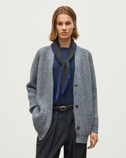 JOHNSTONS OF ELGIN NORAH CARDIGAN DONEGAL CASHMERE RIBBED CARDIGAN WITH POCKETS GREY 100% CASHMERE KAC05992HA4270