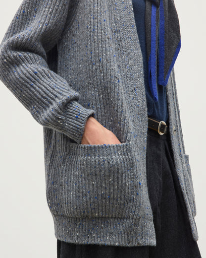 JOHNSTONS OF ELGIN NORAH CARDIGAN DONEGAL CASHMERE RIBBED CARDIGAN WITH POCKETS GREY 100% CASHMERE KAC05992HA4270