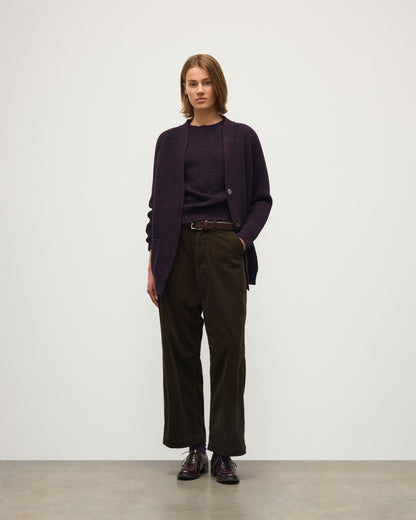 JOHNSTONS OF ELGIN NORAH CARDIGAN DONEGAL CASHMERE RIBBED CARDIGAN WITH POCKETS DARK PURPLE 100% CASHMERE KAC05992HD7360