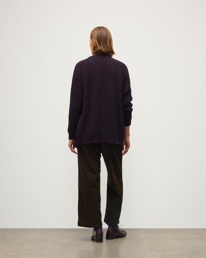 JOHNSTONS OF ELGIN NORAH CARDIGAN DONEGAL CASHMERE RIBBED CARDIGAN WITH POCKETS DARK PURPLE 100% CASHMERE KAC05992HD7360