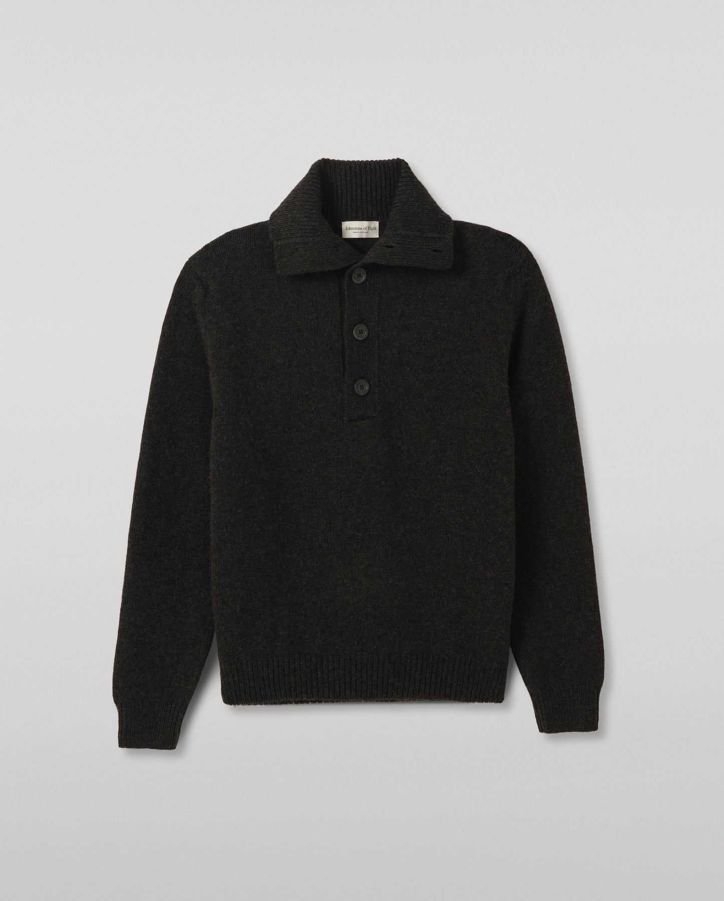 JOHNSTONS OF ELGIN DOUGLAS BUTTON NECK SWEATER CASHMERE BUTTON NECK SWEATER DARK GREY 100% CASHMERE KAC06010HA7241