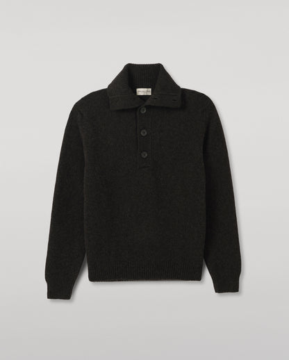 JOHNSTONS OF ELGIN DOUGLAS BUTTON NECK SWEATER CASHMERE BUTTON NECK SWEATER DARK GREY 100% CASHMERE KAC06010HA7241