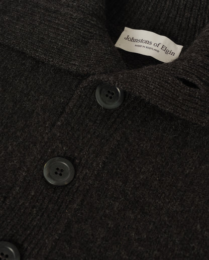 JOHNSTONS OF ELGIN DOUGLAS BUTTON NECK SWEATER CASHMERE BUTTON NECK SWEATER DARK GREY 100% CASHMERE KAC06010HA7241