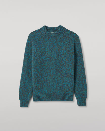 JOHNSTONS OF ELGIN FYFE CREW SWEATER CASHMERE 3 COLOUR MARL CREW SWEATER - 6 PLY BLUE MARL 100% CASHMERE UAC05753007012