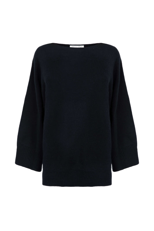 Johnstons of Elgin Womens Knitwear Black Cashmere Cape Sweater KAI05048SA0900