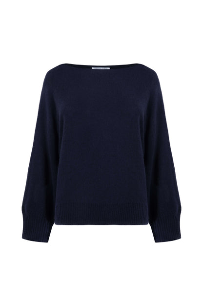 Johnstons of Elgin SS24 Women's Knitwear Dark Navy Cashmere Cape Sweater KAI05048SD7286