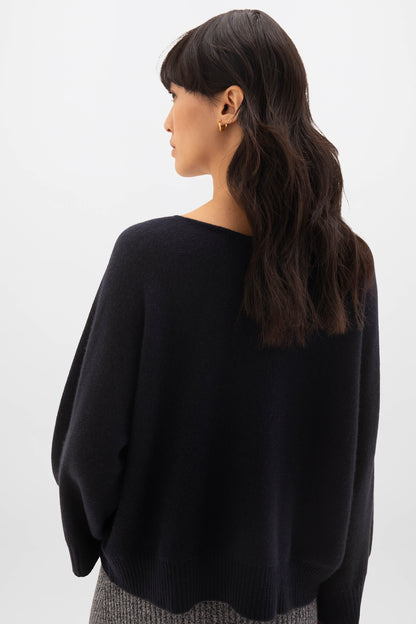 Johnstons of Elgin SS24 Women's Knitwear Dark Navy Cashmere Cape Sweater KAI05048SD7286