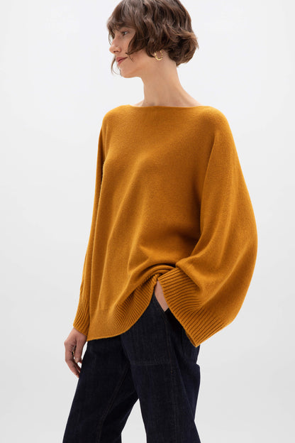 Johnstons of Elgin AW24 Women's Knitwear Ochre Cashmere Cape Sweater KAI05048SF4347