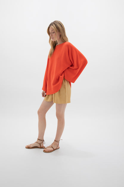 Johnstons of Elgin SS24 Women's Knitwear Firethorn Orange Cashmere Cape Sweater KAI05048SG4406