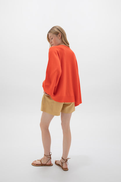 Johnstons of Elgin SS24 Women's Knitwear Firethorn Orange Cashmere Cape Sweater KAI05048SG4406