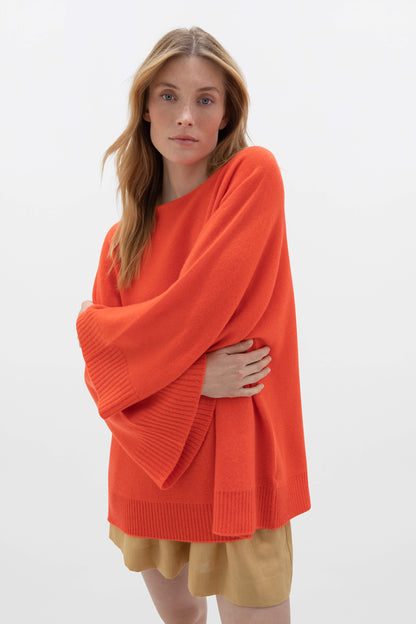 Johnstons of Elgin SS24 Women's Knitwear Firethorn Orange Cashmere Cape Sweater KAI05048SG4406