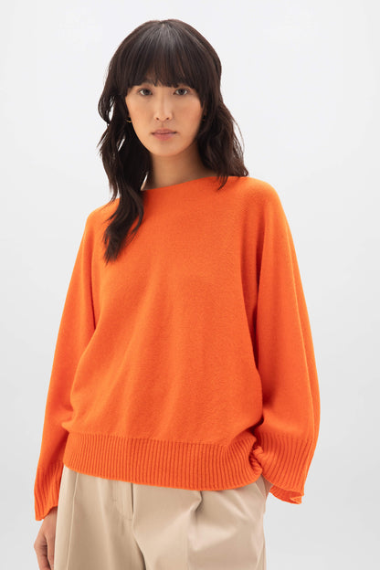 Johnstons of Elgin SS24 Women's Knitwear Firethorn Orange Cashmere Cape Sweater KAI05048SG4406