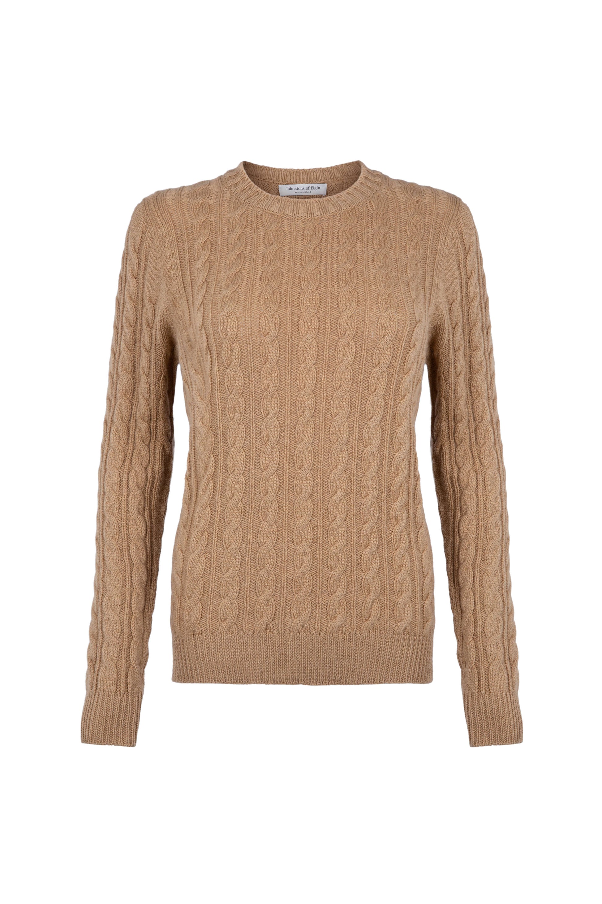Johnstons of Elgin Womens Knitwear Camel Cable Cashmere Jumper KAI05085HB4315