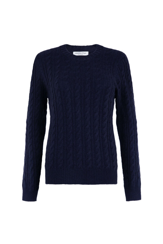 Johnstons of Elgin Womens Knitwear Navy Blue Cable Cashmere Jumper KAI05085SD0707