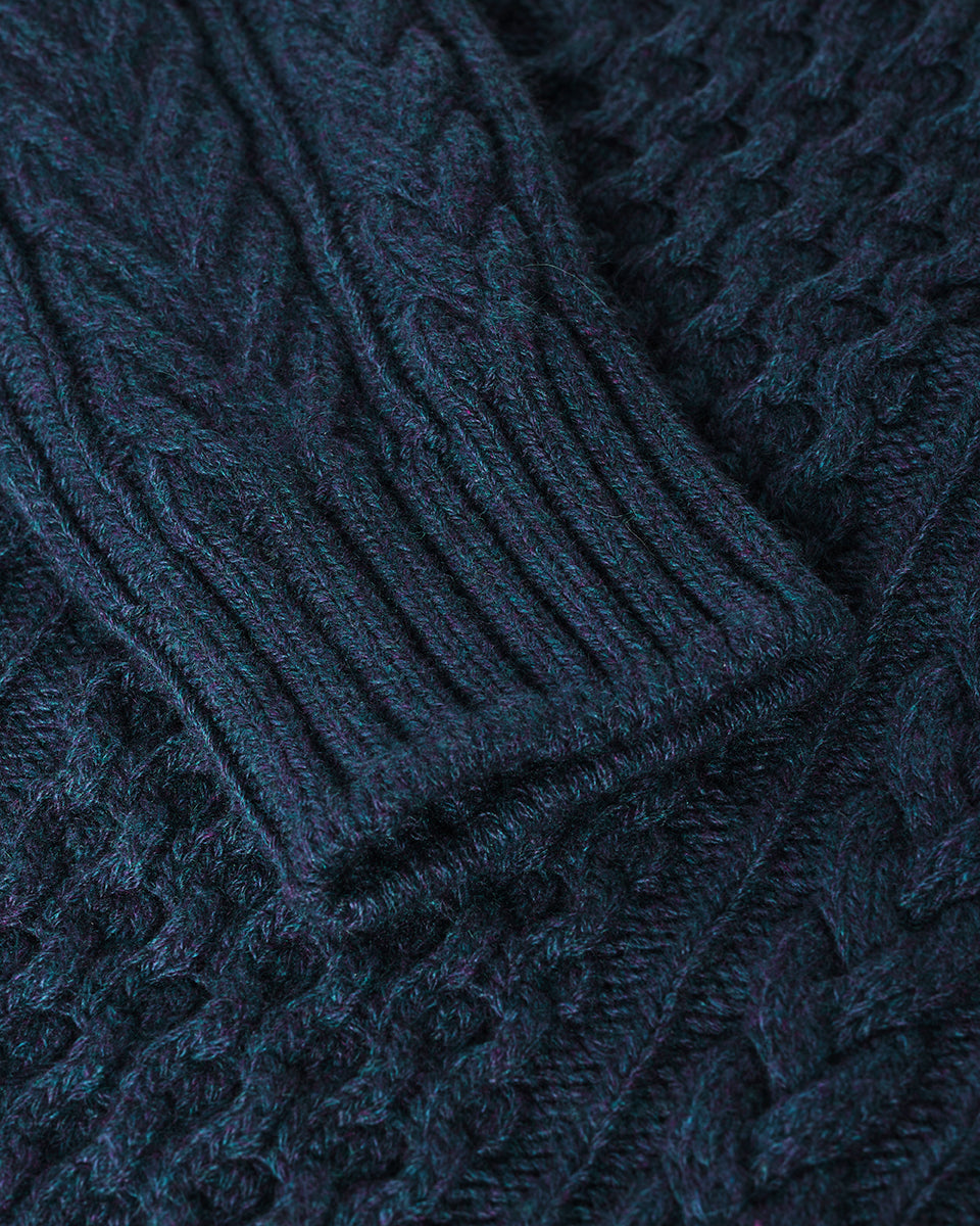 Johnstons of Elgin AW25 Women's Knitwear Heather Navy Aran Cable Navy Cashmere Jumper Details  KAI05086HD7321