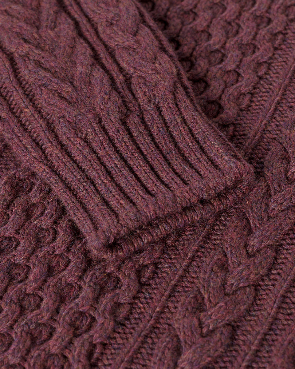 Johnstons of Elgin AW25 Women's Knitwear Damson Aran Cable Purple Cashmere Jumper  Details KAI05086HE7064