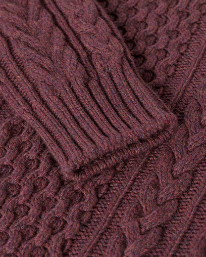 Johnstons of Elgin AW25 Women's Knitwear Damson Aran Cable Purple Cashmere Jumper  Details KAI05086HE7064