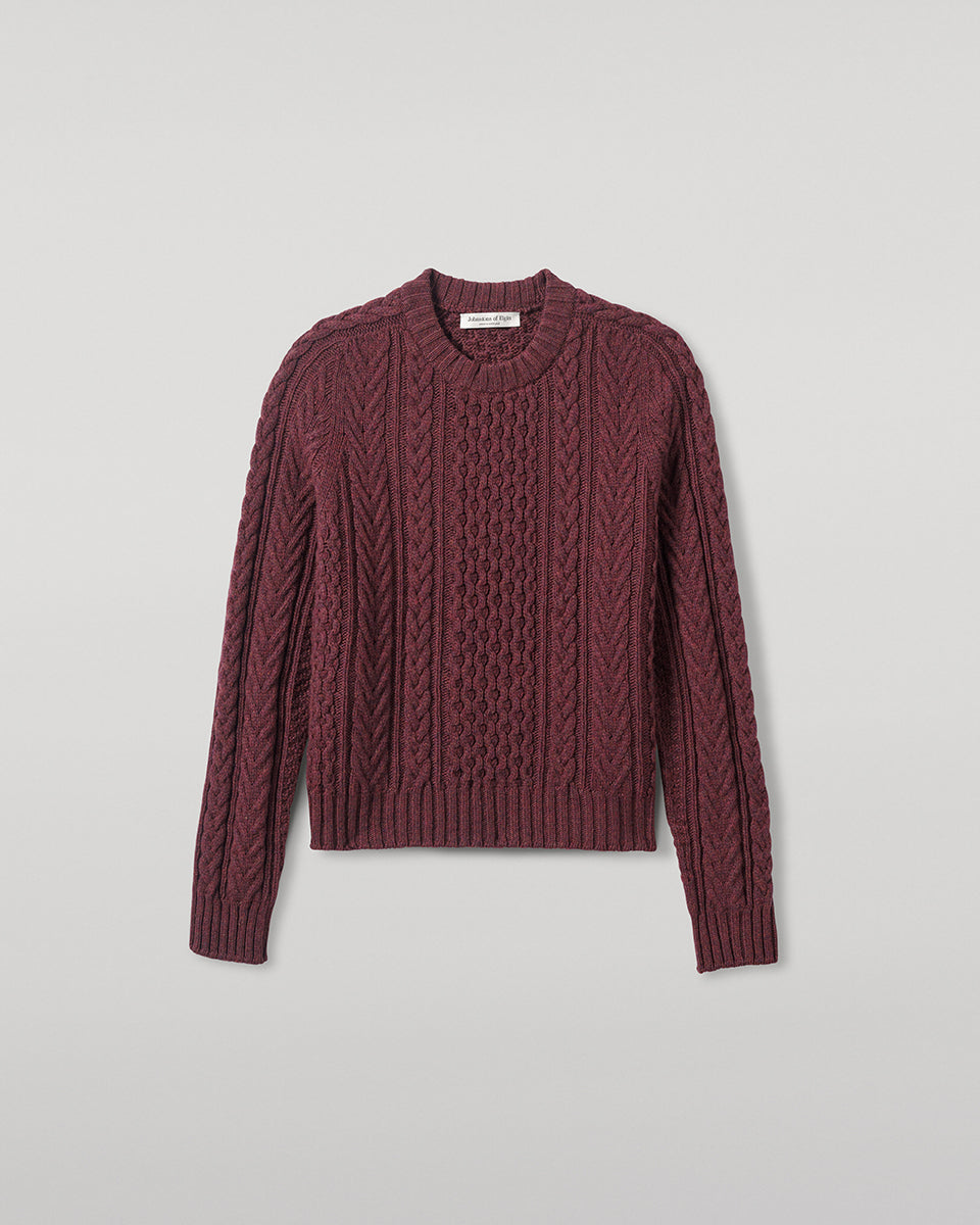 Johnstons of Elgin AW25 Women's Knitwear Damson Aran Cable Purple Cashmere Jumper  Details KAI05086HE7064