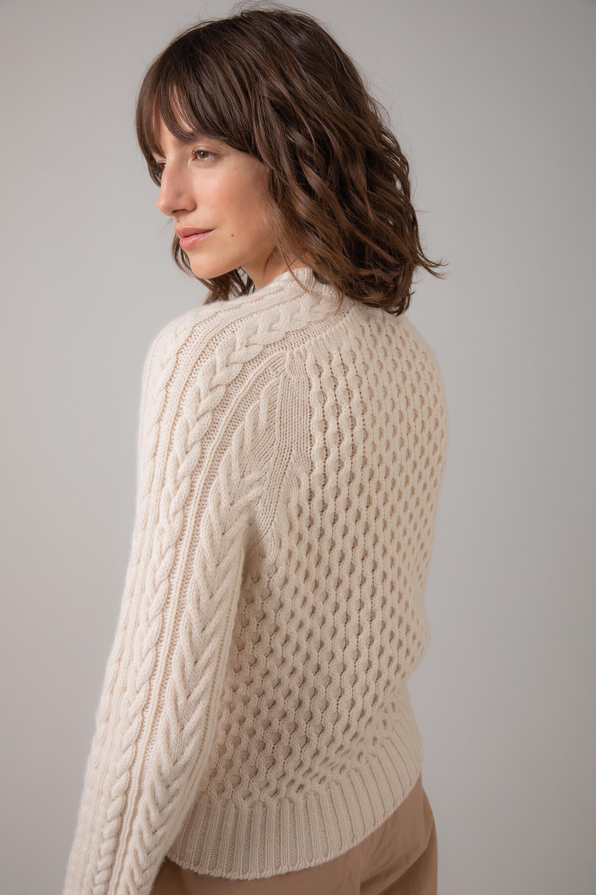Aran Cable Cropped Cashmere Jumper