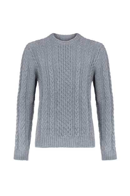 Johnstons of Elgin Men's Knitwear Light Grey Aran Cable Cashmere Jumper KAI05106HA0308