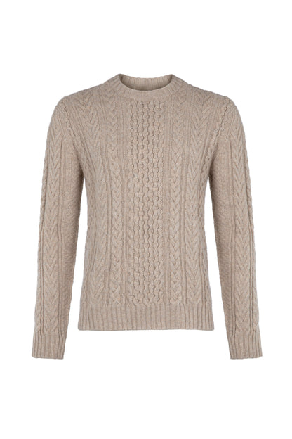 Johnstons of Elgin Men's Knitwear Oatmeal Aran Cable Cashmere Jumper KAI05106HB0210