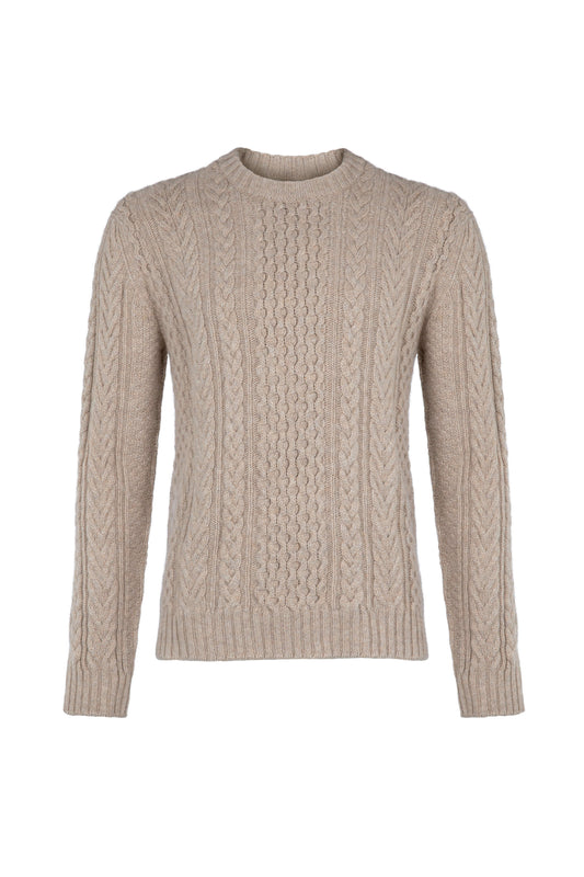 Johnstons of Elgin Men's Knitwear Oatmeal Aran Cable Cashmere Jumper KAI05106HB0210