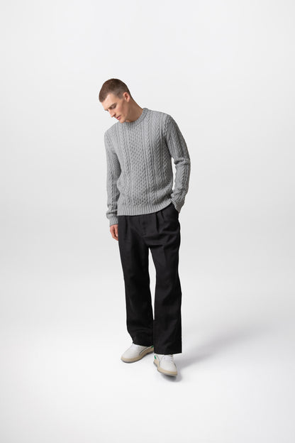 Johnstons of Elgin Men's Knitwear Light Grey Aran Cable Cashmere Jumper KAI05106HA0308