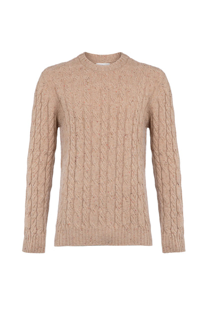 Johnstons of Elgin Men's Knitwear Camel Donegal Cashmere Cable Jumper KAI05110004507