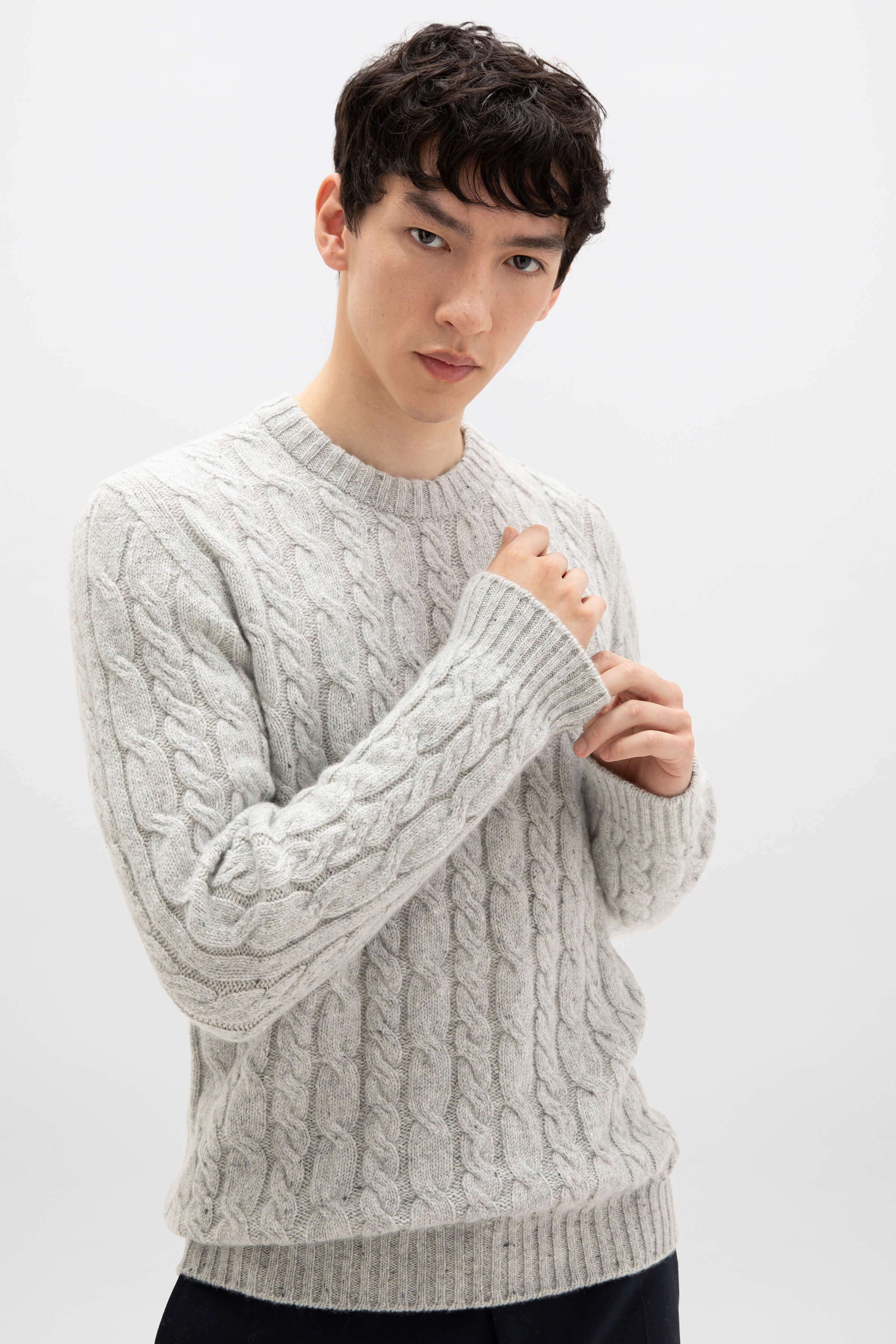 Mens wool cable knit sweater best sale