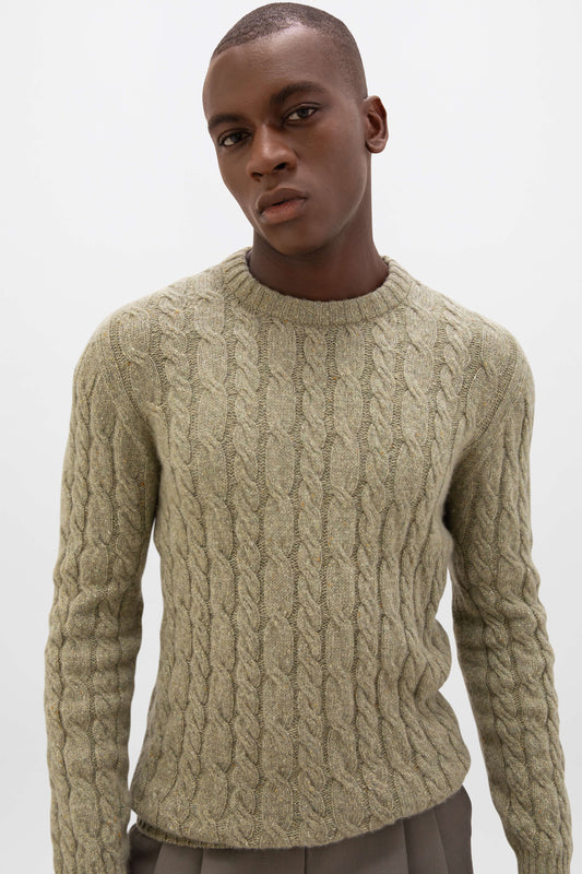 Johnstons of Elgin AW24 Men's Knitwear Lichen Donegal Cable Knit Sweater KAI05110004882