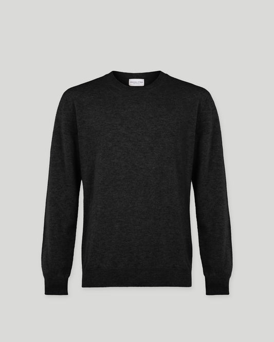 Johnstons of Elgin Cashmere Crew Neck Sweater in Charcoal Grey KAI05117HA7165